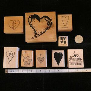 Wooden and Rubber Heart Stamp Bundle- Includes 9 Stamps